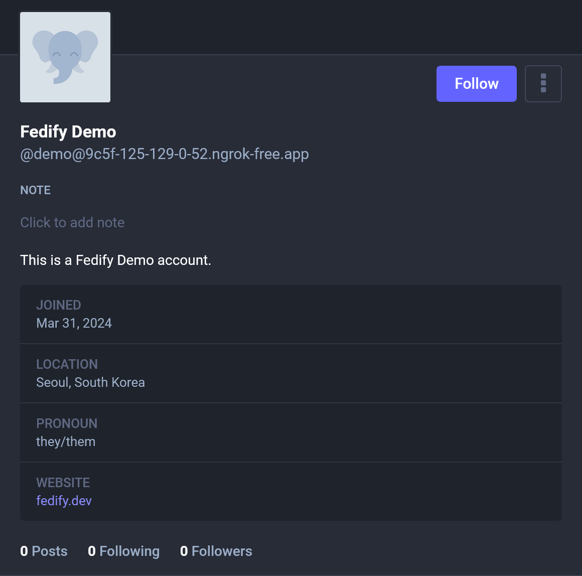 Screenshot: An actor profile with custom fields in
Mastodon